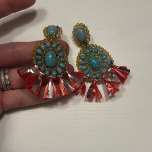 JCrew Elegant Gold and Red Statement Earrings